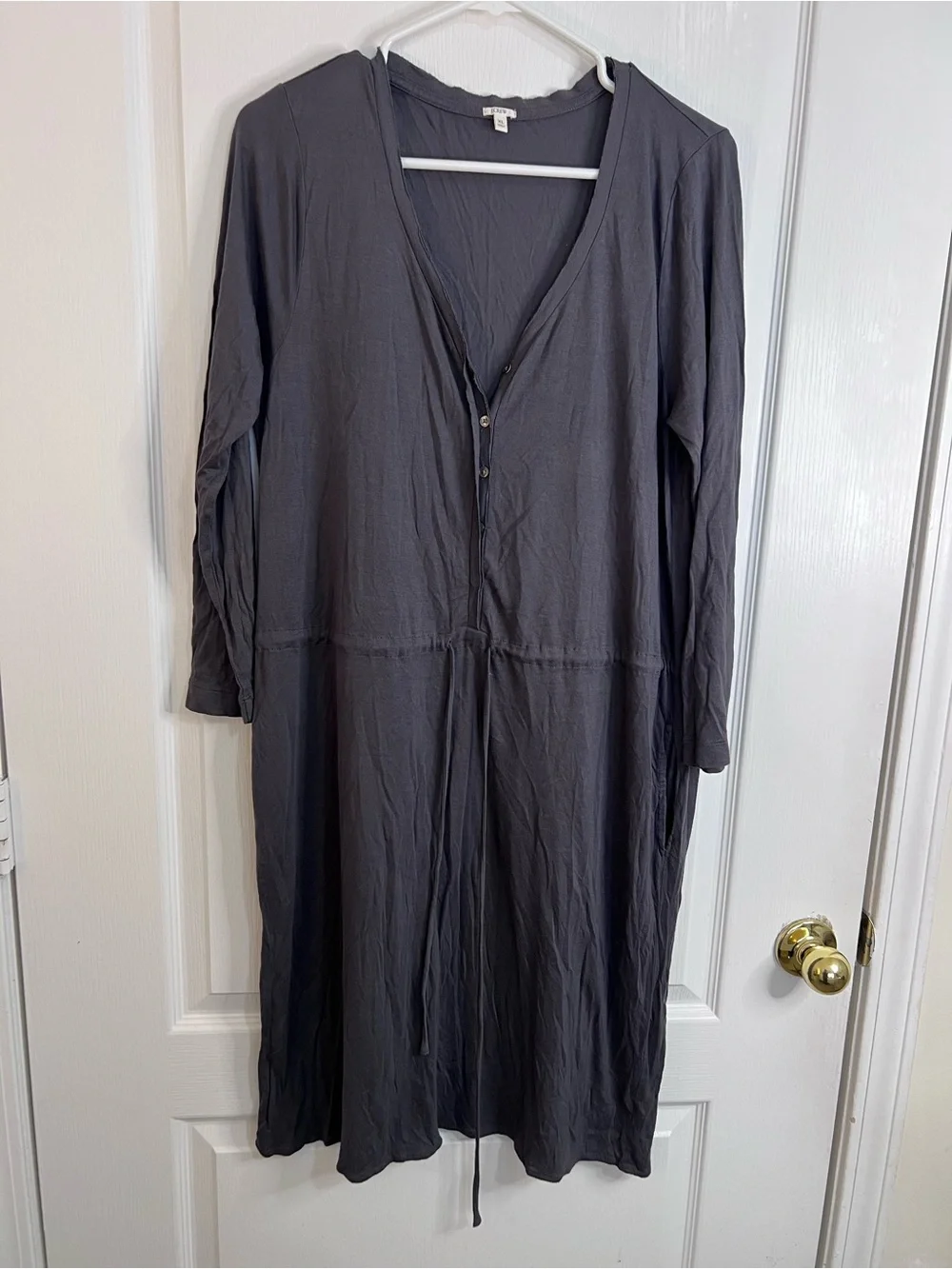 J.crew Casual Long Sleeve Drawstring Henley Dress Charcoal Gray size xL